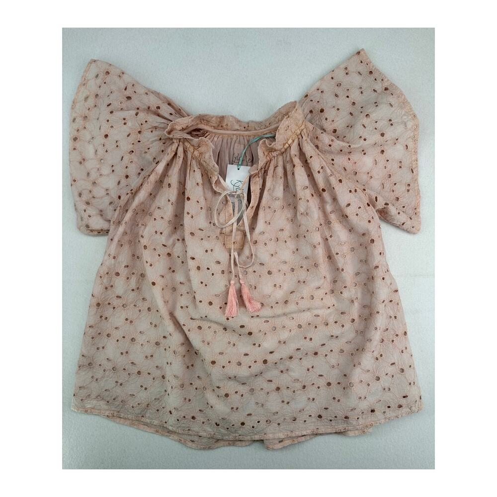 Anthropologie Kyla Seo Talin Blouse Pink Eyelet Fully Lined NWT Cottagecore S - Picture 3 of 12